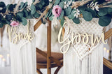 Chair signs, bride & groom, natural wood