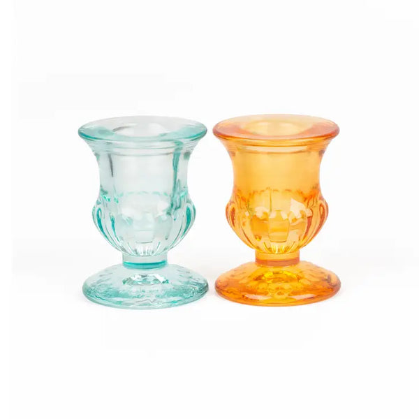 Pack Of 2 Blue And Orange Crystal Candle Holders Hf