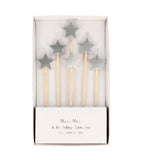 Silver Star Candles (x 6)