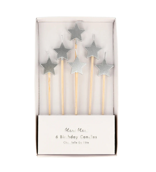 Silver Star Candles (x 6)