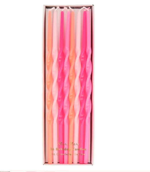 Pink Twisted Long Candles (x 16)