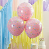 Double Layered Pink and Pastel Rainbow Confetti Balloons