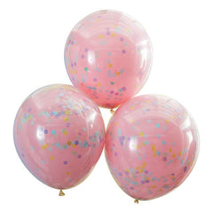 Double Layered Pink and Pastel Rainbow Confetti Balloons