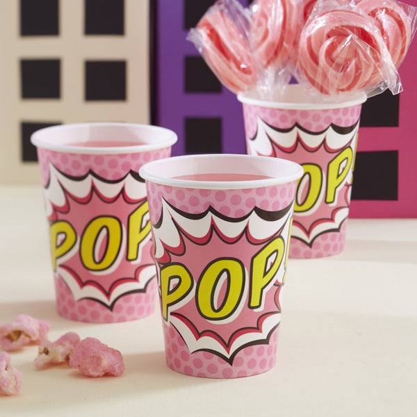 Pink Paper Cups - Pop Art Superhero Party