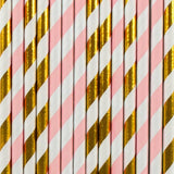 25 striped straws - Pink and gold