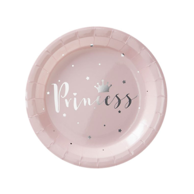 PINK & SILVER FOILED PRINCESS PAPER PLATES