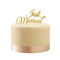 Sparkling Gold Just Married Cake Topper - Pastel Perfection