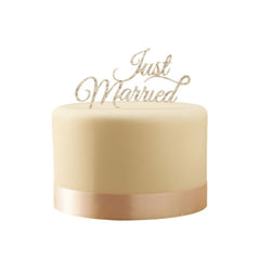 Sparkling Silver Just Married Cake Topper - Pastel Perfection