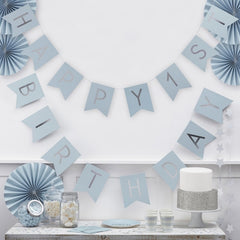 BLUE AND SILVER FOIL HAPPY BIRTHDAY BANNER