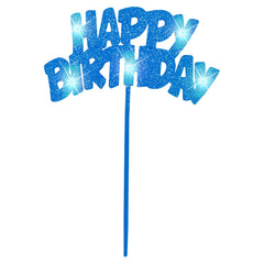 (90878) Blue Flashing Happy Birthday Cake Topper
