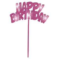 (90879) Pink Flashing Happy Birthday Cake Topper
