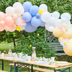 Pastel Balloon Arch with Tissue Paper Flowers