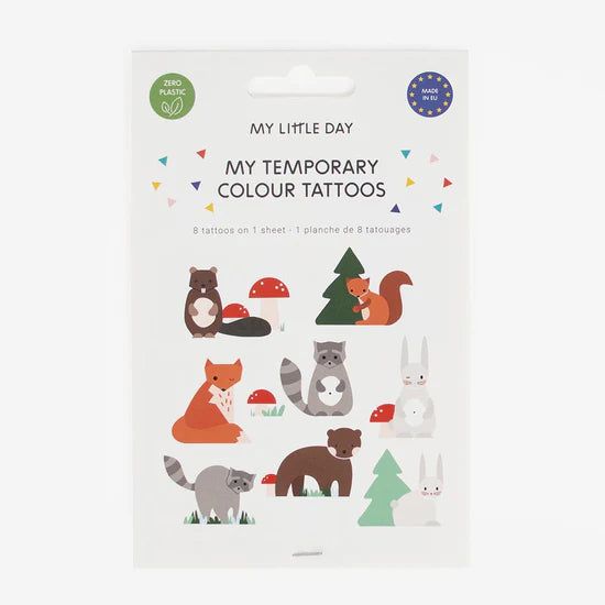 1 sheet of 8 forest animal tattoos
