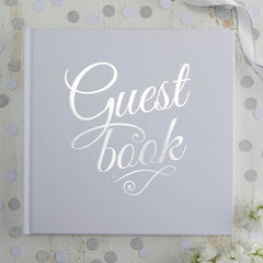 White & Silver Foiled Wedding Guest Book - Metallic Perfection